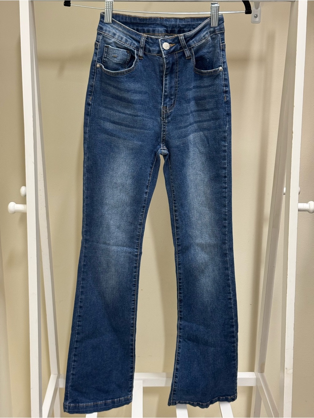 SHEIN Dark Blue High-Rise Flare Jeans